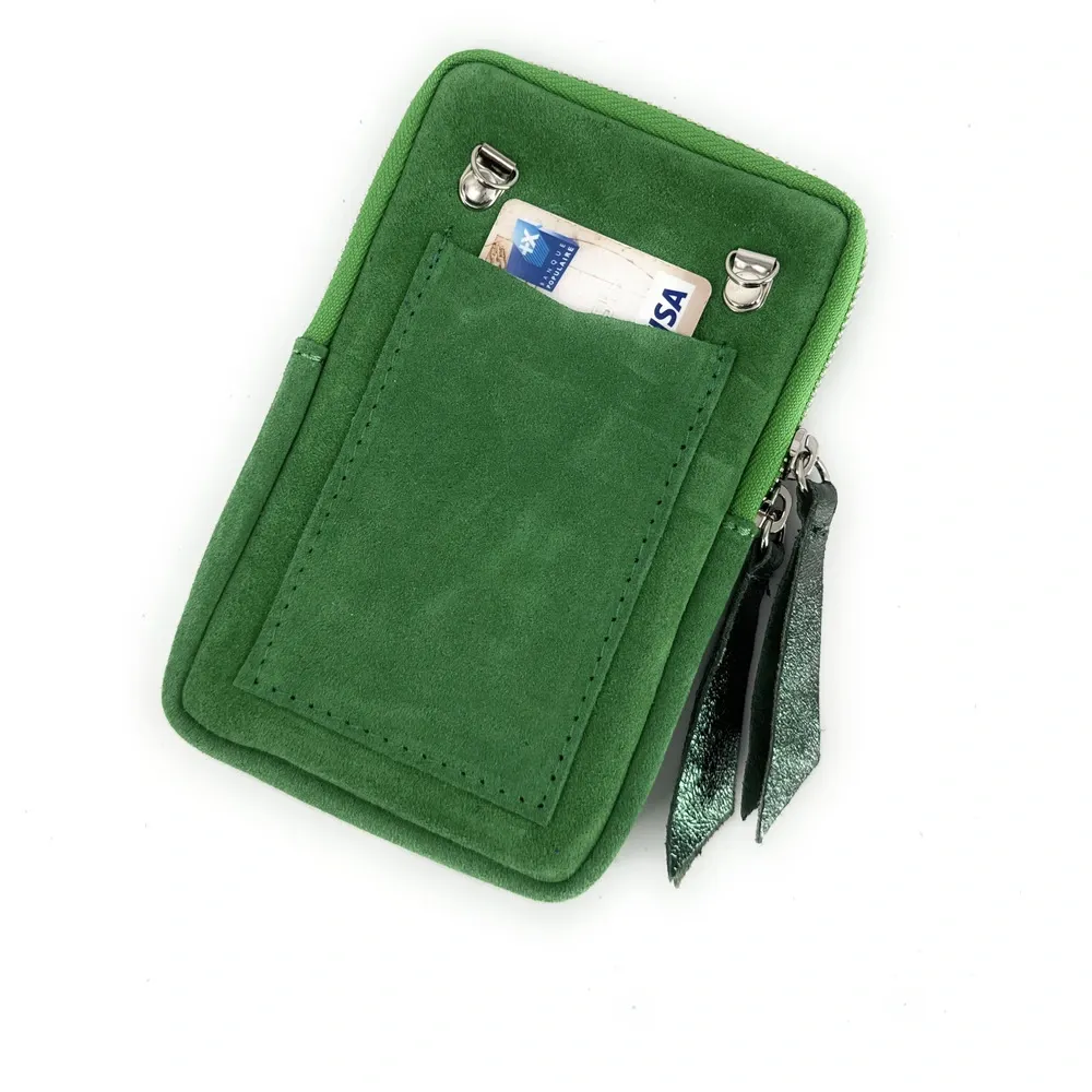 Pochette bandoulière en daim LOUVRE Vert anglais - Image 2