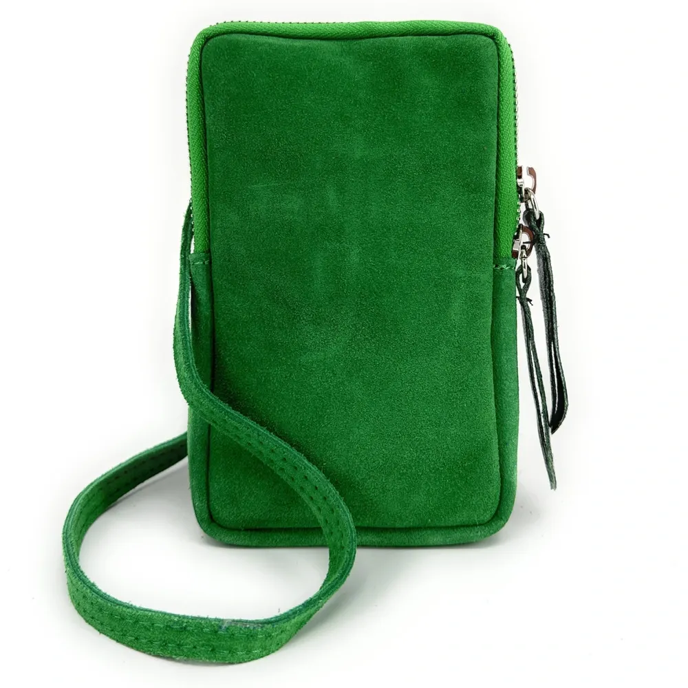 Pochette bandoulière en daim LOUVRE Vert anglais - Image 4