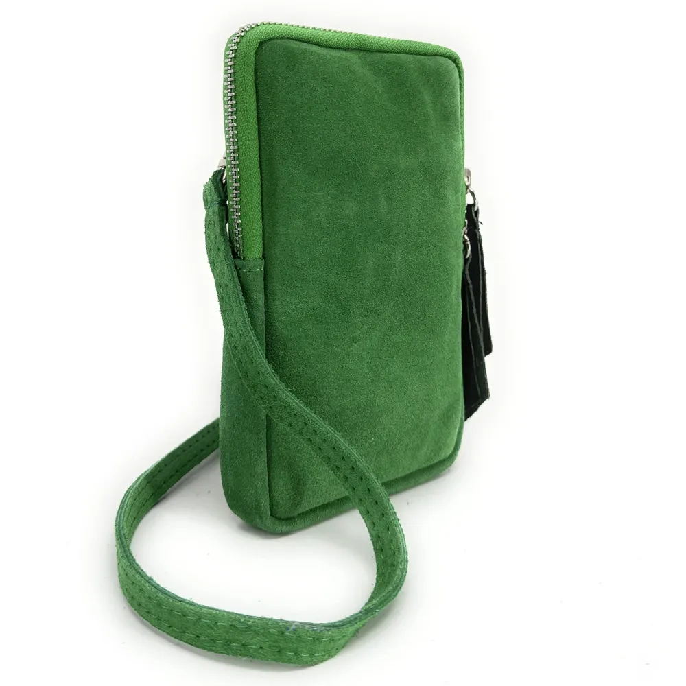 Pochette bandoulière en daim LOUVRE Vert anglais - Image 5
