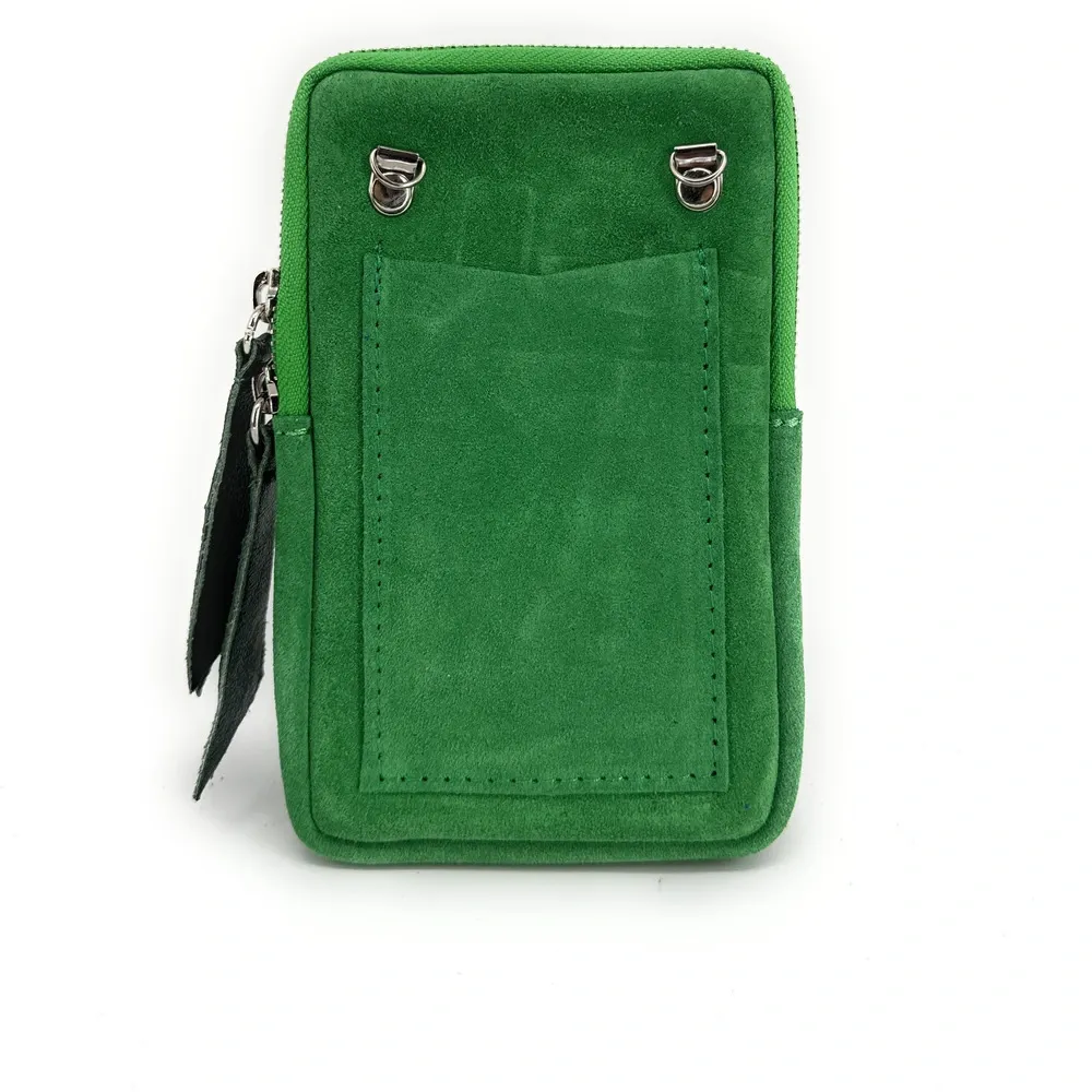 Pochette bandoulière en daim LOUVRE Vert anglais - Image 6
