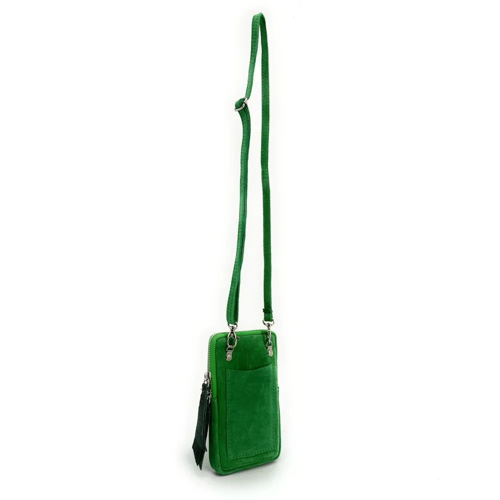 Pochette bandoulière en daim LOUVRE Vert anglais - Image 7