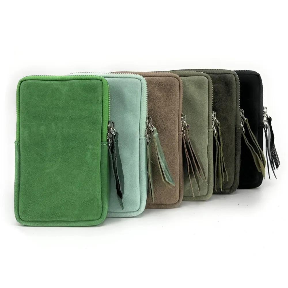 Pochette bandoulière en daim LOUVRE Vert anglais - Image 9