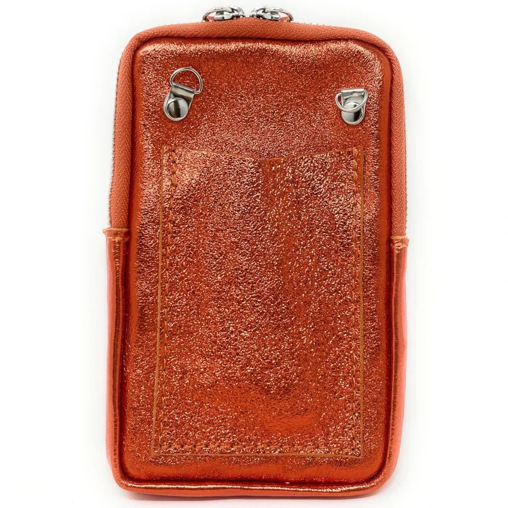 Pochette téléphone bandoulière en cuir irisé LOUVRE Orange irisé - Image 2