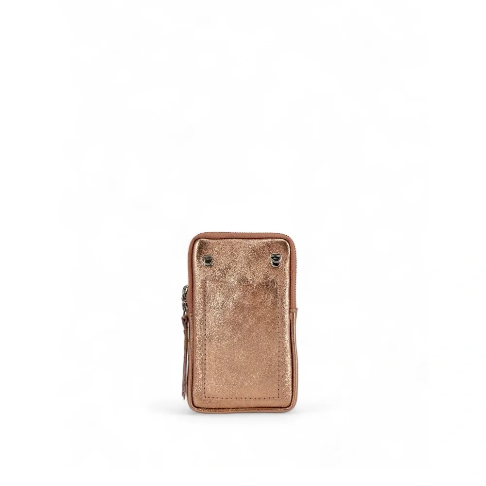 Pochette téléphone bandoulière en cuir irisé LOUVRE Rose gold - Image 5