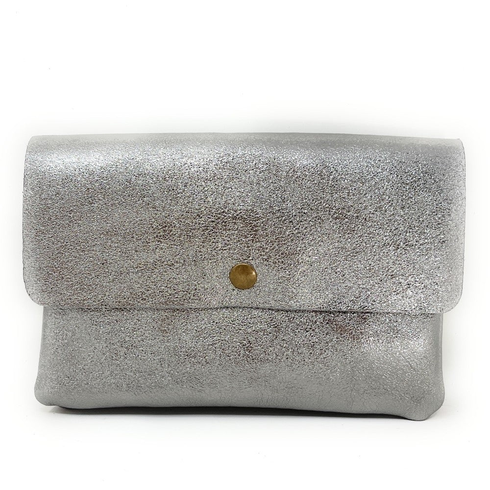 Sac pochette en cuir irisé MAELIA Argent clair - Image 4