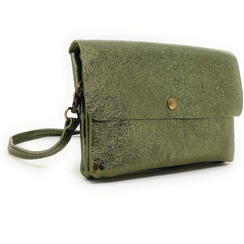 Sac pochette en cuir irisé MAELIA Kaki irisé - Image 2