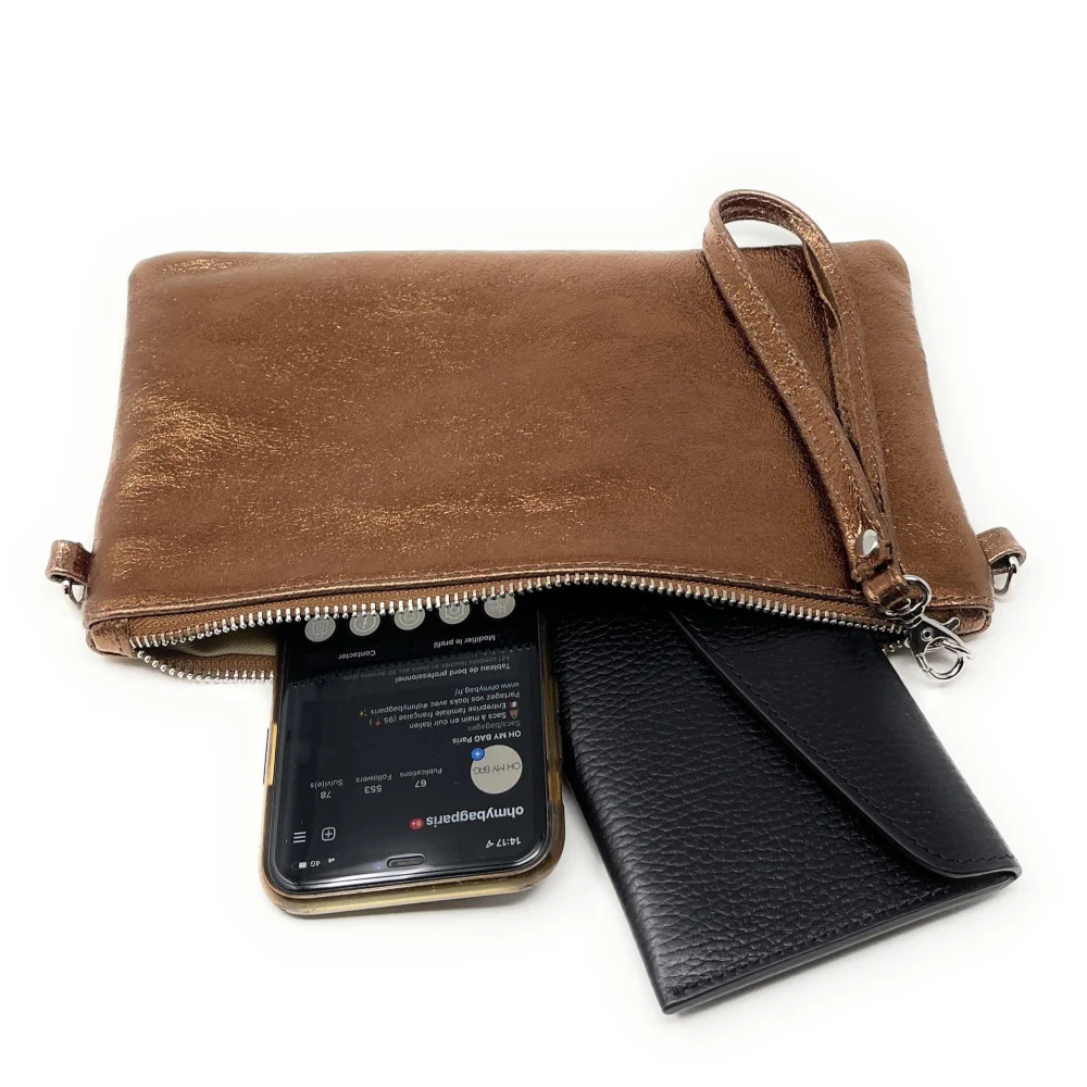 Sac pochette en cuir irisé MELUSINE Bronze - Image 3