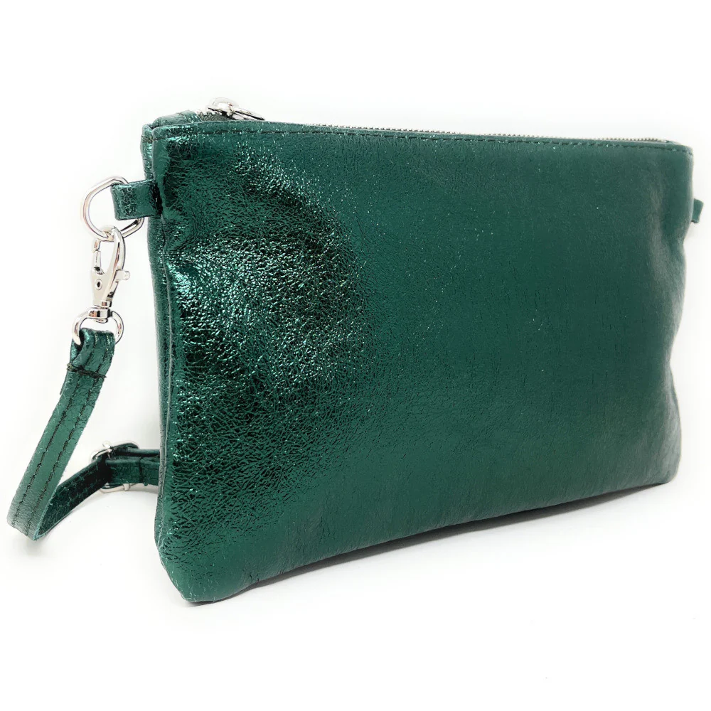 Sac pochette en cuir irisé MELUSINE Vert forêt - Image 2