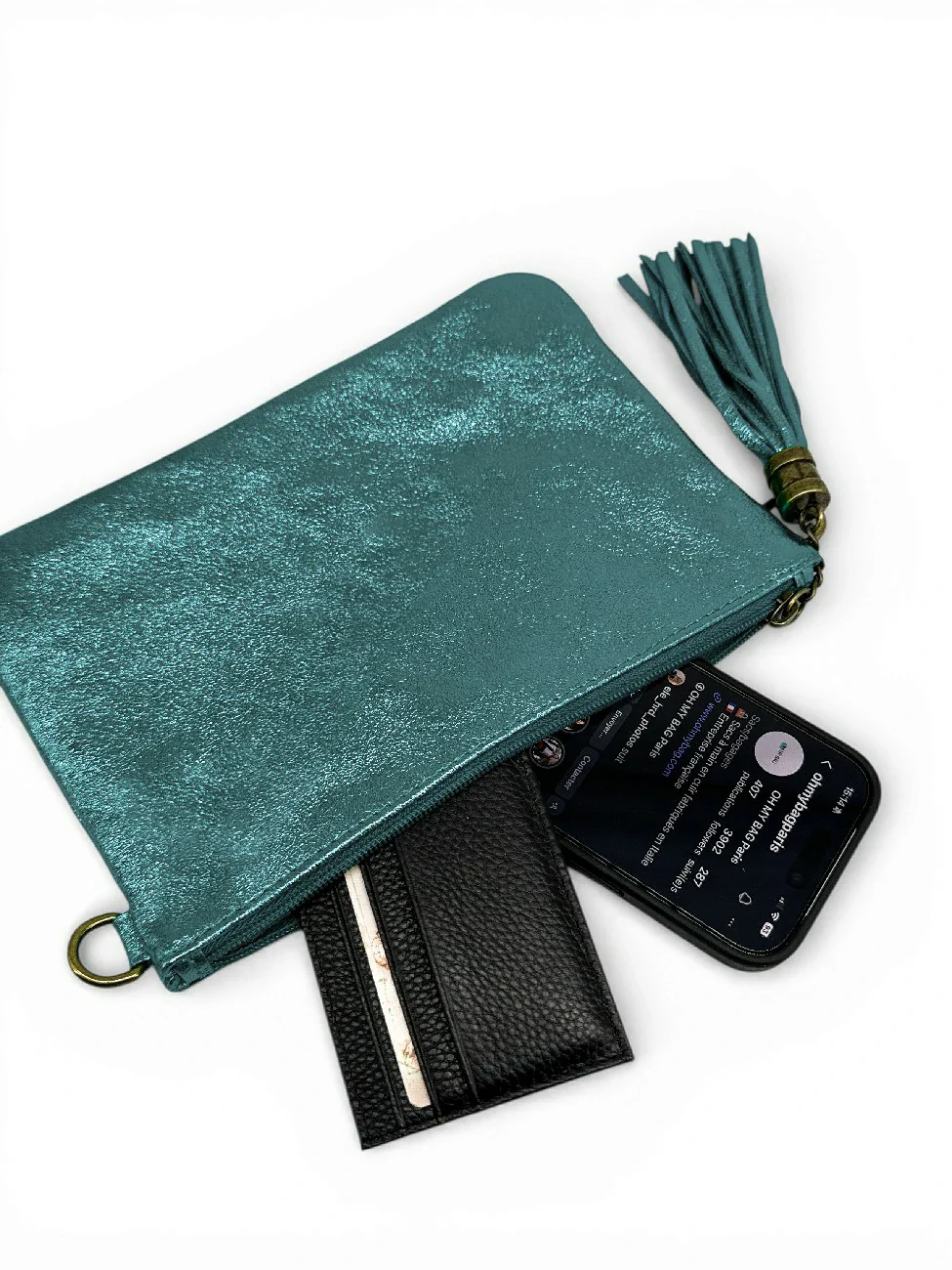 Sac pochette en cuir irisé MORGANE Bleu paon irisé - Image 3