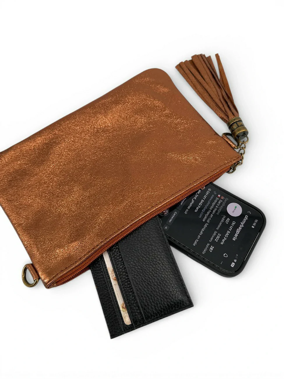Sac pochette en cuir irisé MORGANE Bronze - Image 3