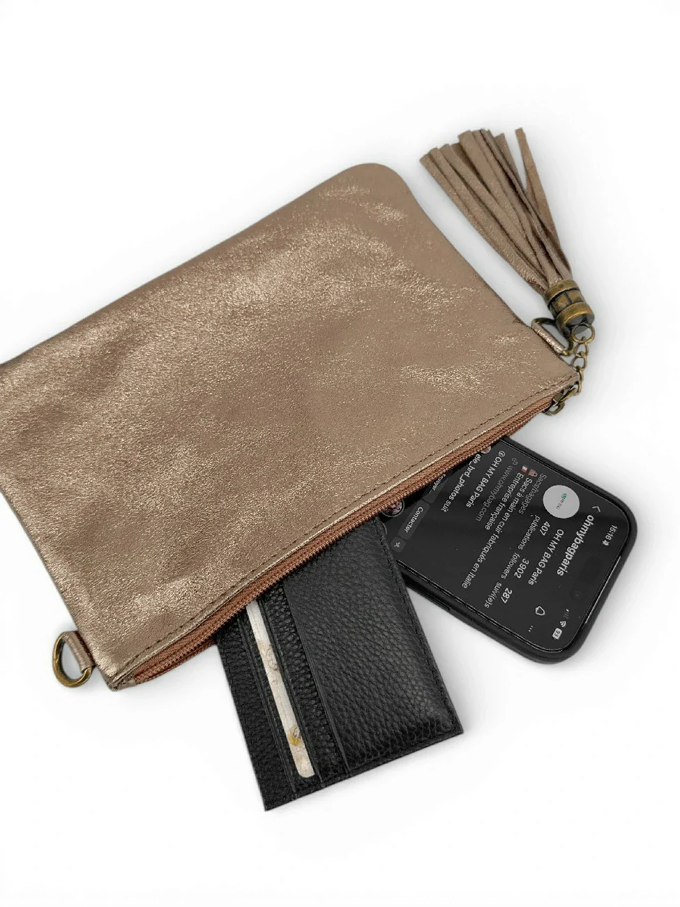 Sac pochette en cuir irisé MORGANE Champagne irisé - Image 3
