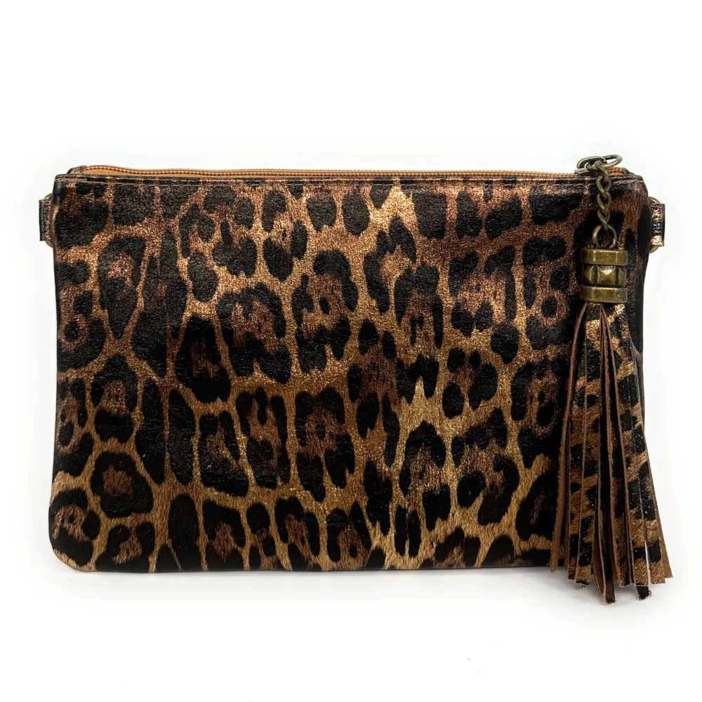 Sac pochette en cuir irisé MORGANE Léopard bronze - Image 3