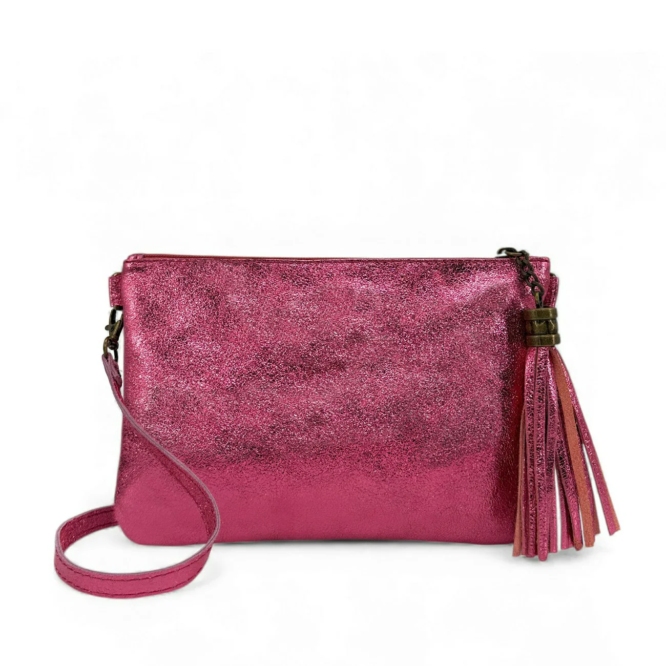 Sac pochette en cuir irisé MORGANE Rose néon - Image 4