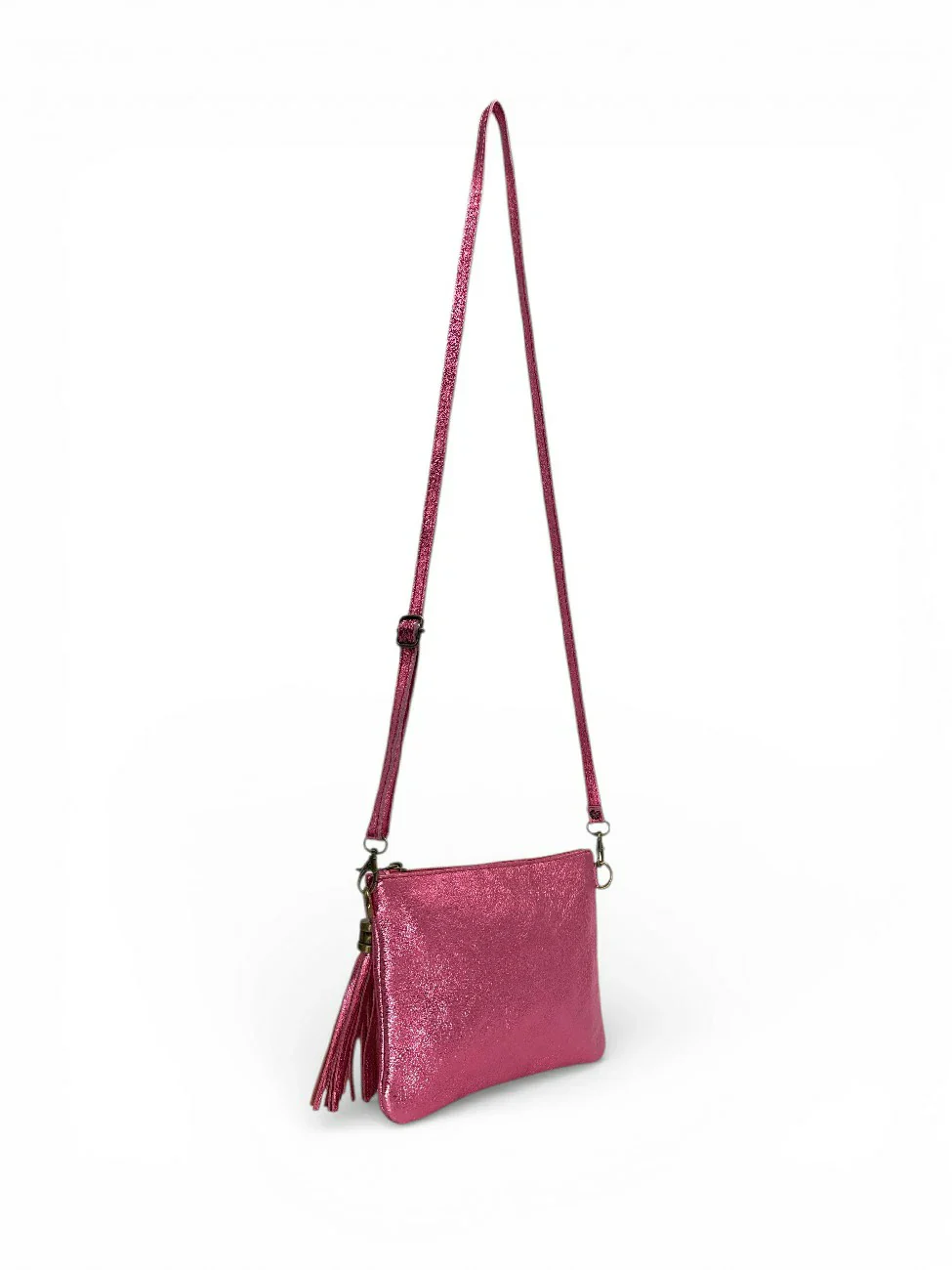 Sac pochette en cuir irisé MORGANE Rose néon - Image 6