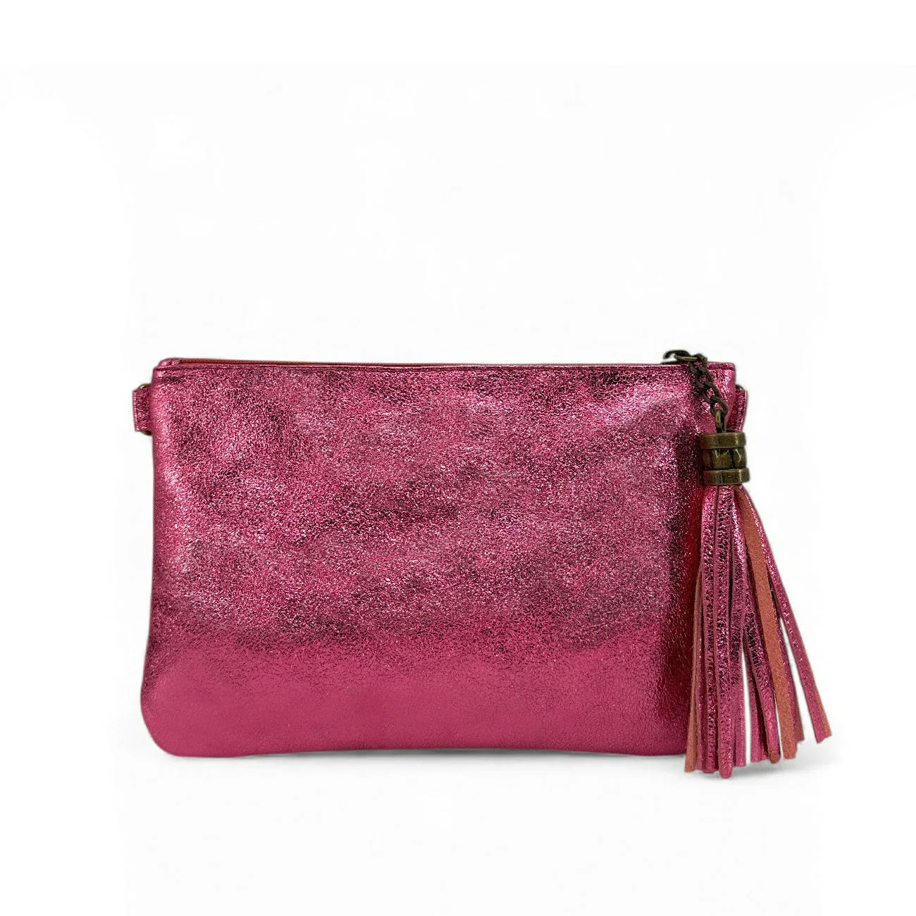Sac pochette en cuir irisé MORGANE Rose néon - Image 7