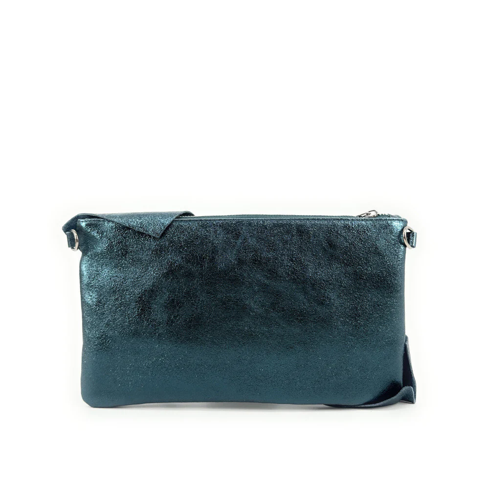 Sac pochette en cuir irisé SHERAZADE Bleu vert canard - Image 3