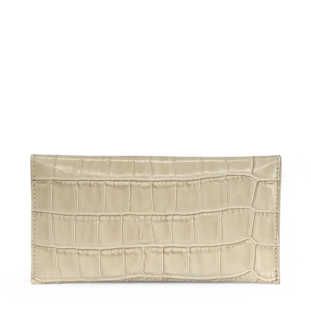 Pochette enveloppe en cuir façon crocodile CLOE CROCO Beige crème - Image 3