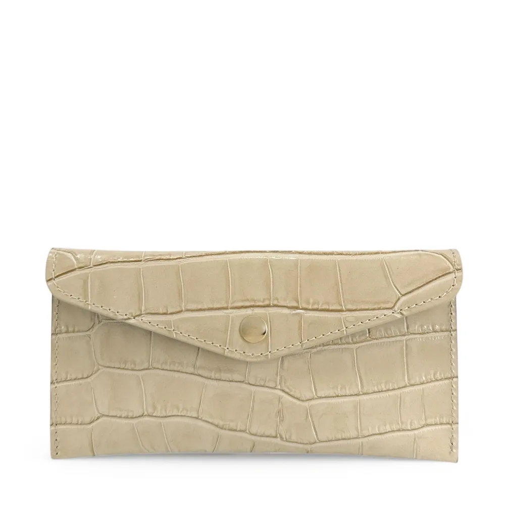 Pochette enveloppe en cuir façon crocodile CLOE CROCO Beige crème - Image 4