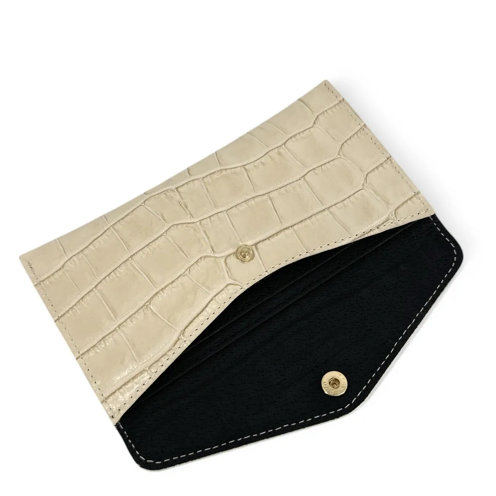 Pochette enveloppe en cuir façon crocodile CLOE CROCO Beige crème - Image 5