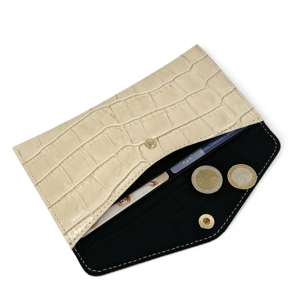 Pochette enveloppe en cuir façon crocodile CLOE CROCO Beige crème - Image 6