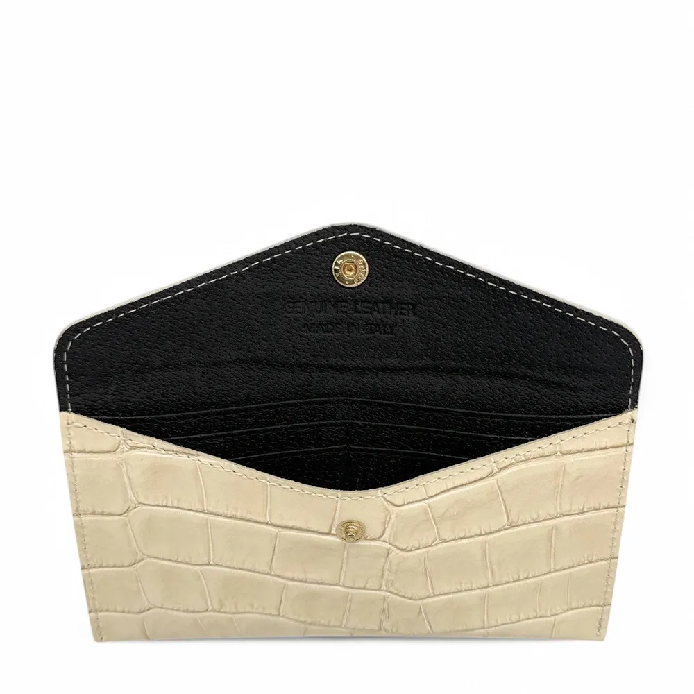Pochette enveloppe en cuir façon crocodile CLOE CROCO Beige crème - Image 7