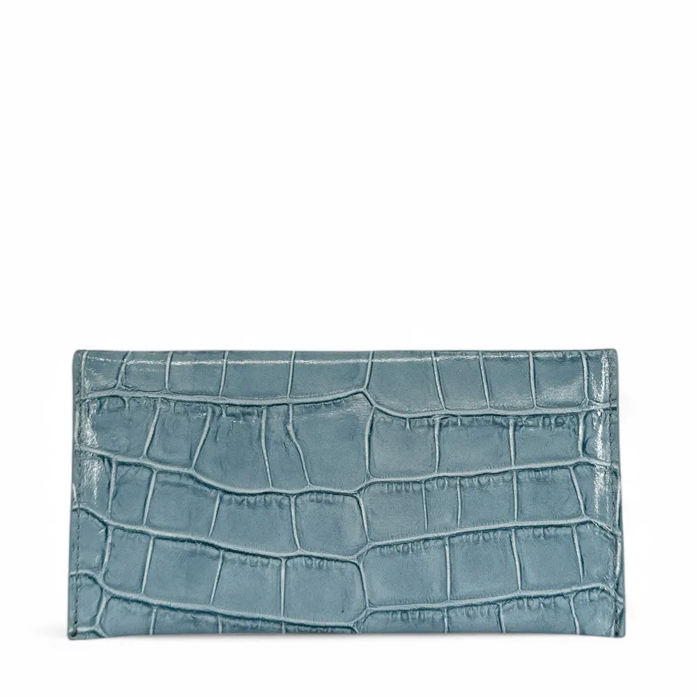 Pochette enveloppe en cuir façon crocodile CLOE CROCO Bleu glacier - Image 3
