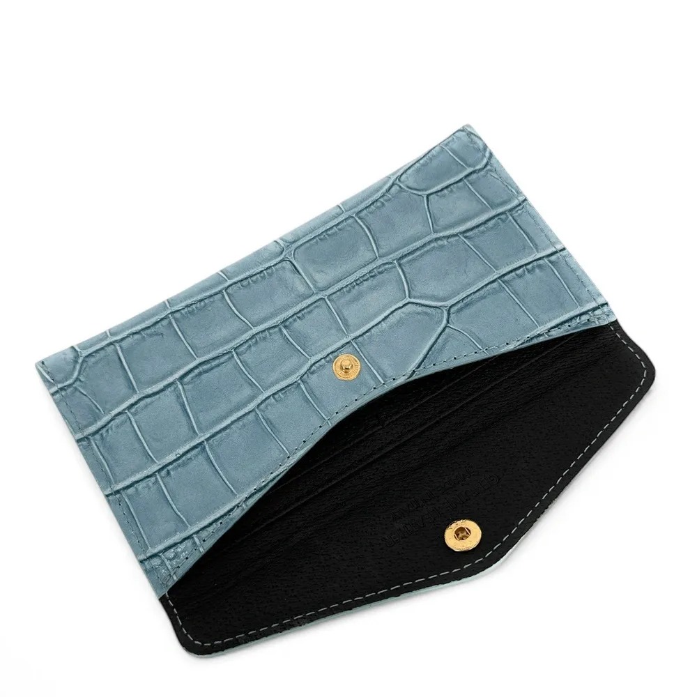 Pochette enveloppe en cuir façon crocodile CLOE CROCO Bleu glacier - Image 5