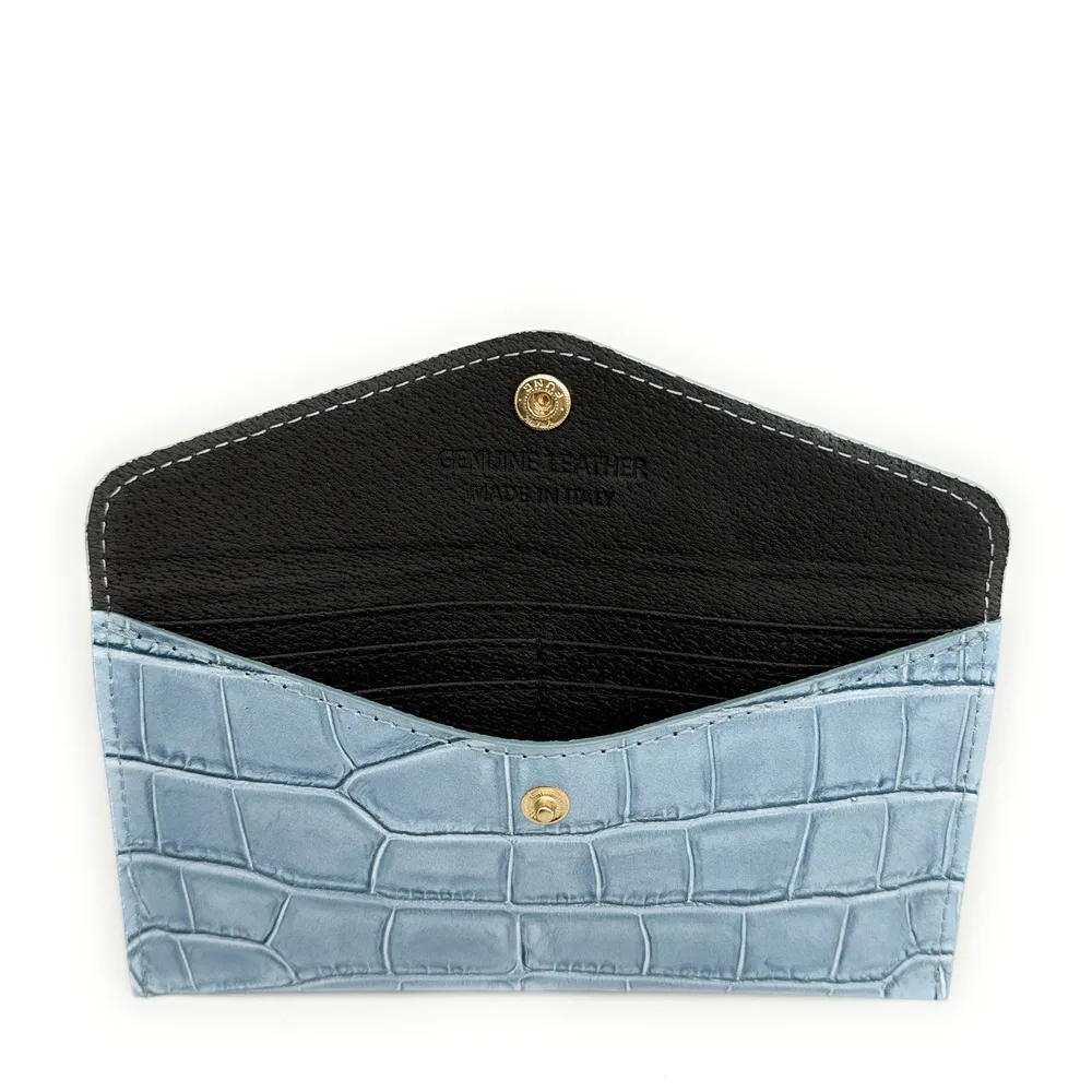 Pochette enveloppe en cuir façon crocodile CLOE CROCO Bleu glacier - Image 7