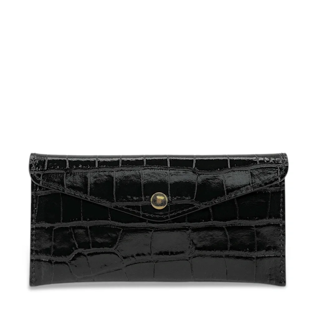 Pochette enveloppe en cuir façon crocodile CLOE CROCO Noir - Image 4