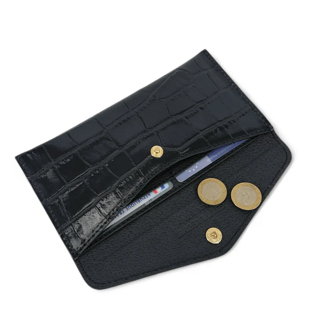 Pochette enveloppe en cuir façon crocodile CLOE CROCO Noir - Image 6