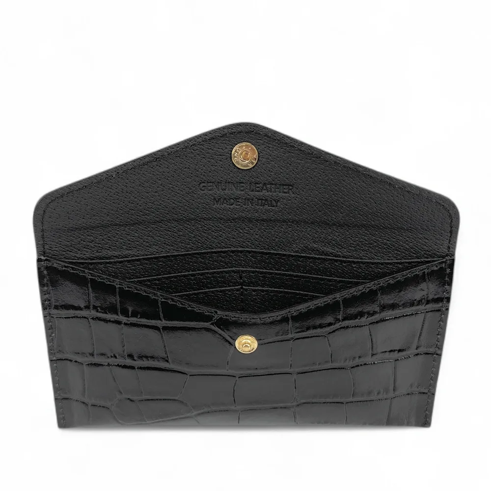 Pochette enveloppe en cuir façon crocodile CLOE CROCO Noir - Image 7