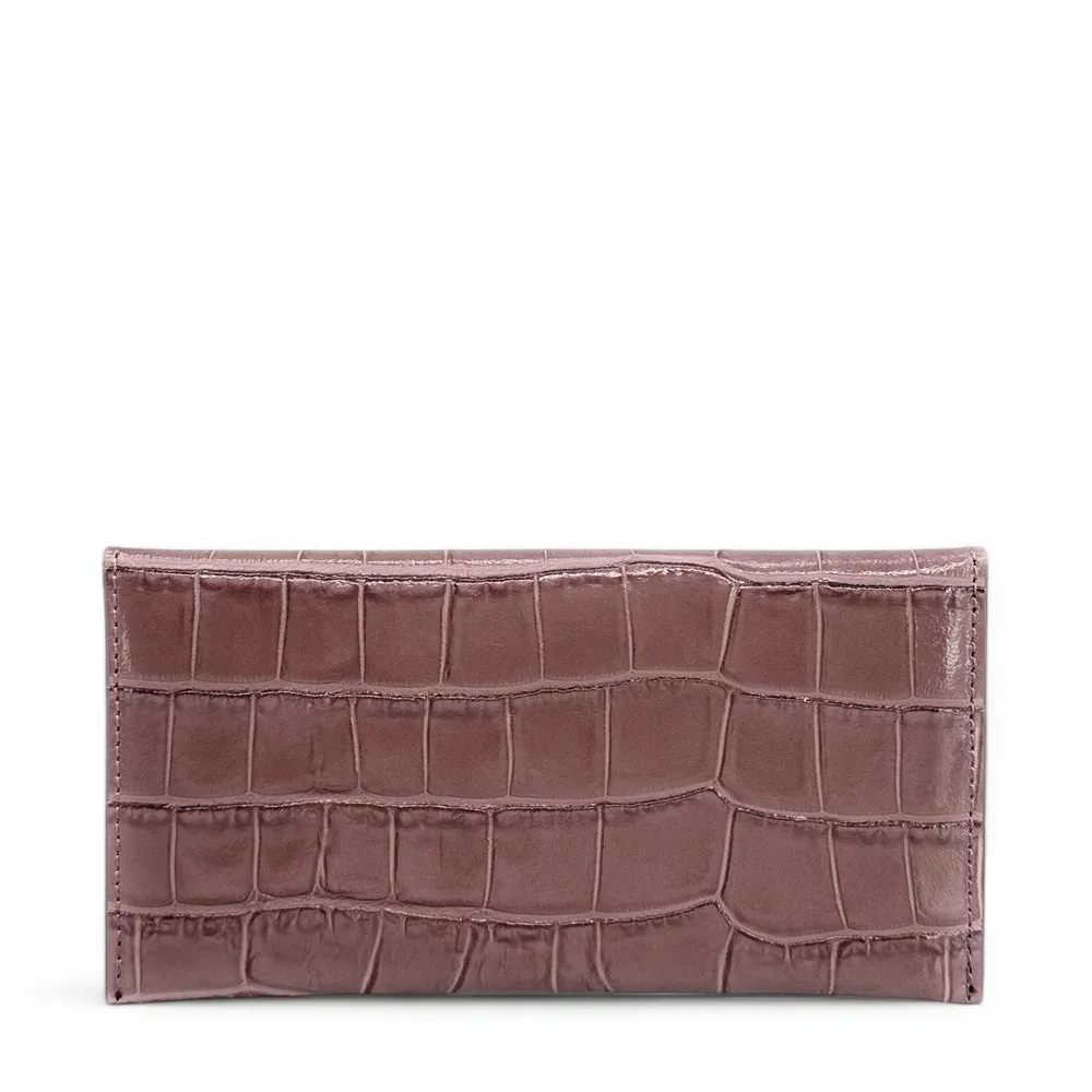 Pochette enveloppe en cuir façon crocodile CLOE CROCO Rose blush - Image 3