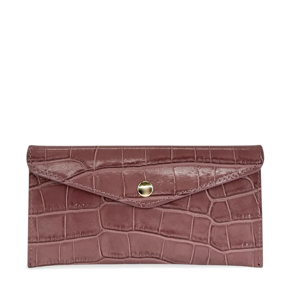 Pochette enveloppe en cuir façon crocodile CLOE CROCO Rose blush - Image 4