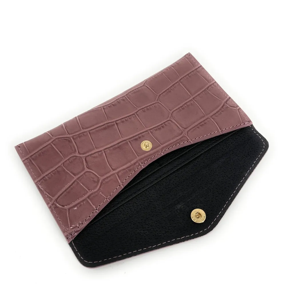 Pochette enveloppe en cuir façon crocodile CLOE CROCO Rose blush - Image 5