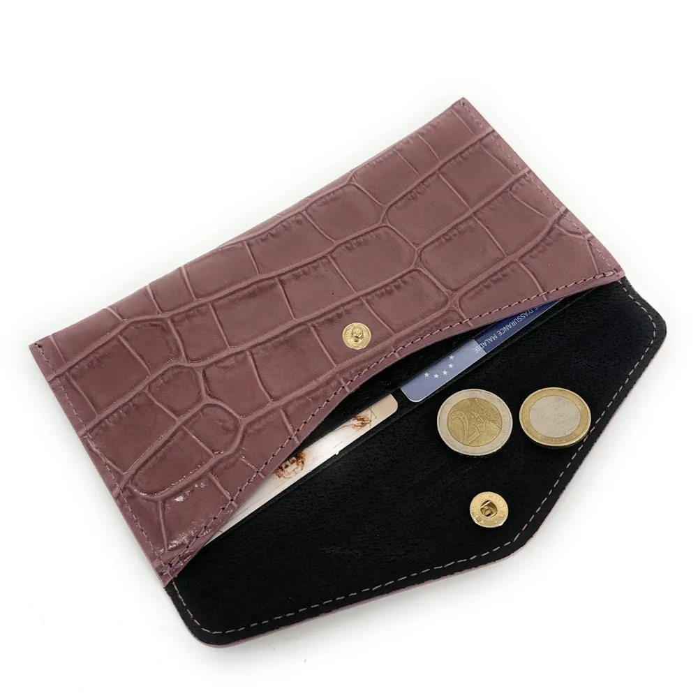 Pochette enveloppe en cuir façon crocodile CLOE CROCO Rose blush - Image 6