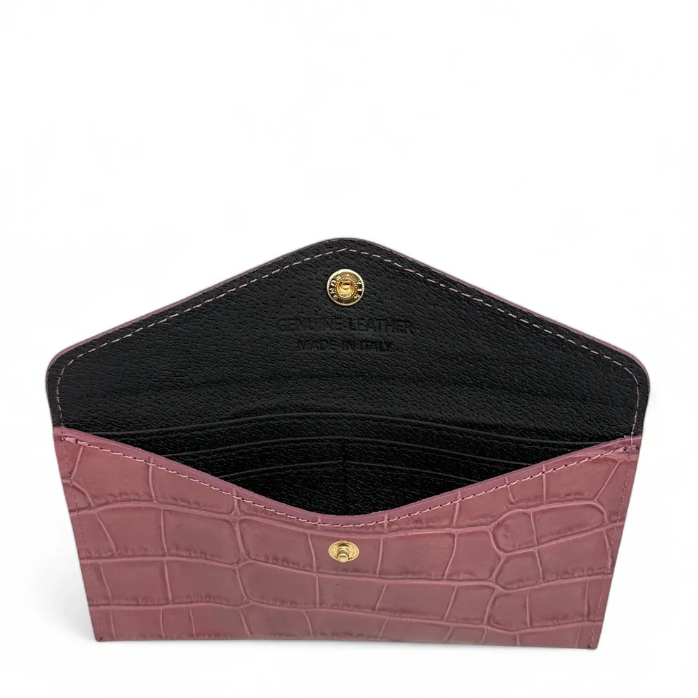 Pochette enveloppe en cuir façon crocodile CLOE CROCO Rose blush - Image 7