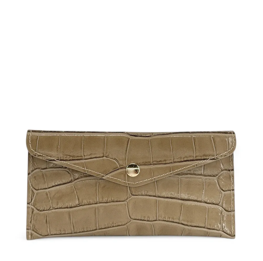 Pochette enveloppe en cuir façon crocodile CLOE CROCO Taupe - Image 4