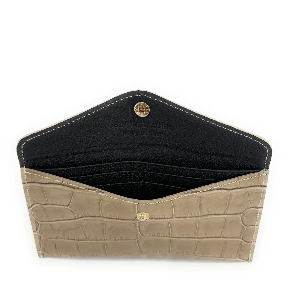 Pochette enveloppe en cuir façon crocodile CLOE CROCO Taupe - Image 7
