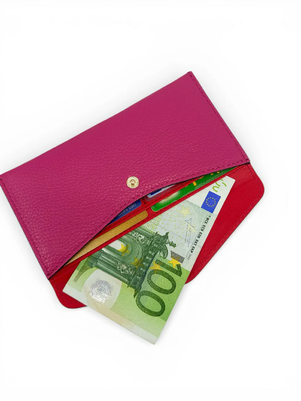 Pochette enveloppe en cuir grainé CLOE Rose fuchsia - Image 3