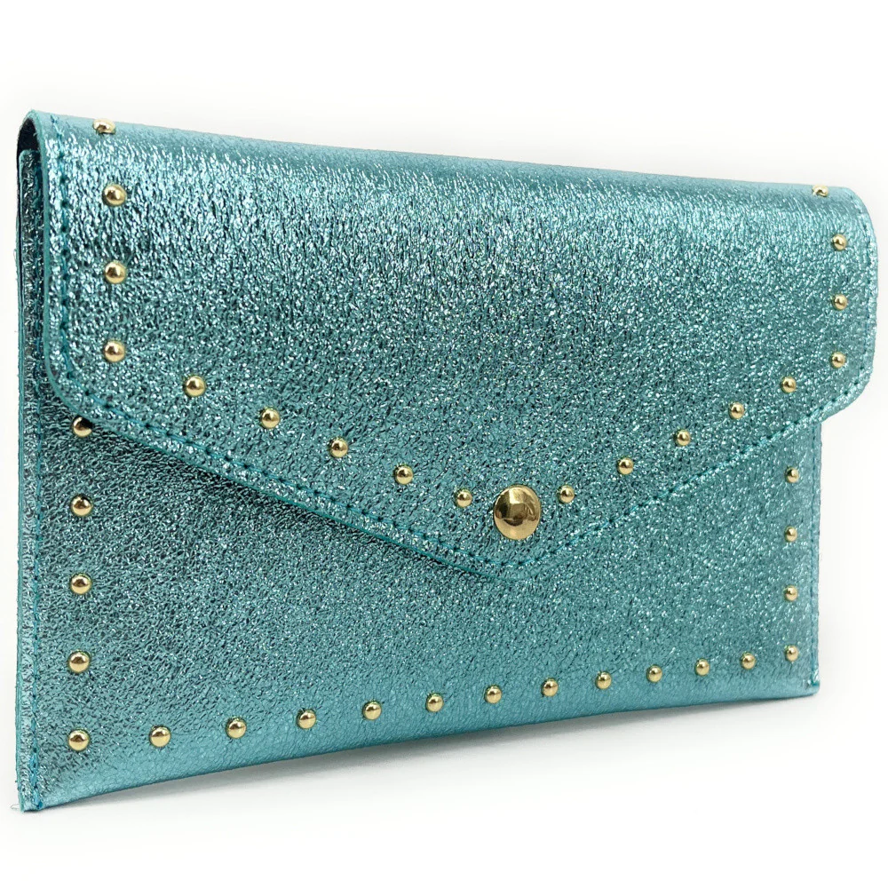Pochette enveloppe en cuir irisé TINA Bleu pastel - Image 2