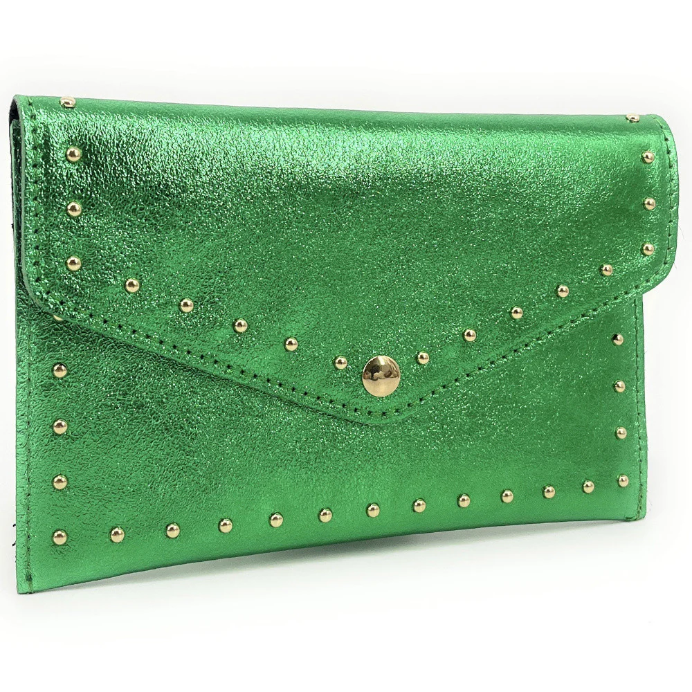 Pochette enveloppe en cuir irisé TINA Vert anglais - Image 2
