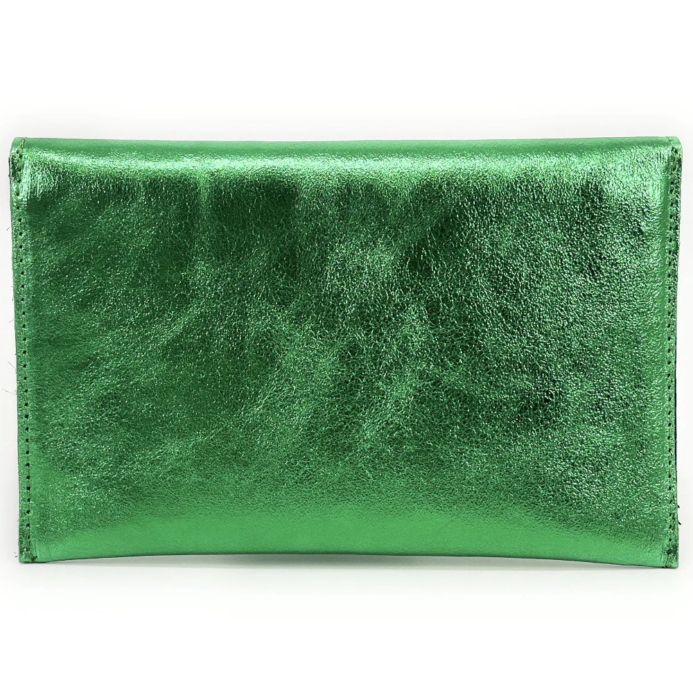 Pochette enveloppe en cuir irisé TINA Vert anglais - Image 3