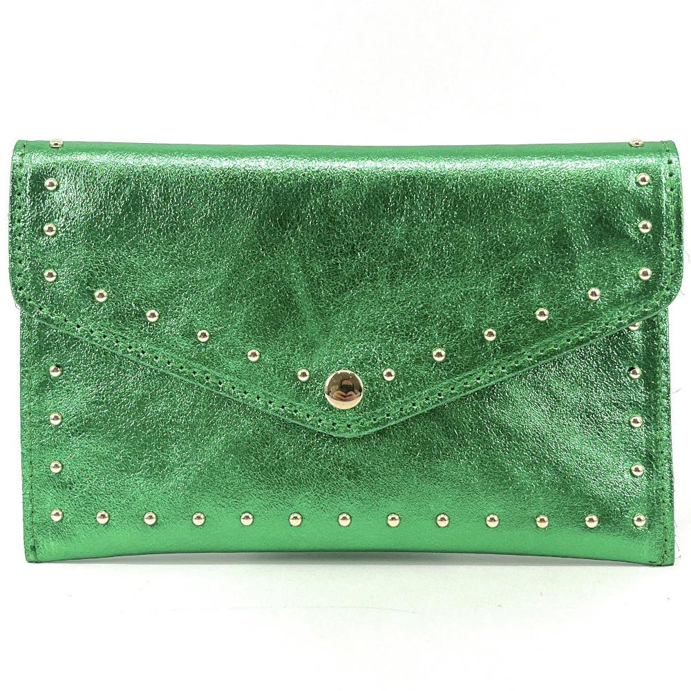 Pochette enveloppe en cuir irisé TINA Vert anglais - Image 4