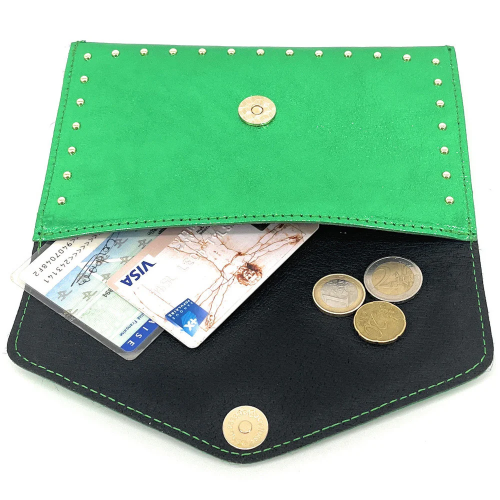 Pochette enveloppe en cuir irisé TINA Vert anglais - Image 5