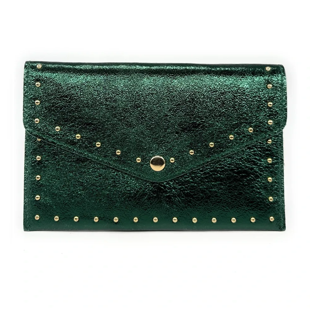 Pochette enveloppe en cuir irisé TINA Vert forêt irisé - Image 4