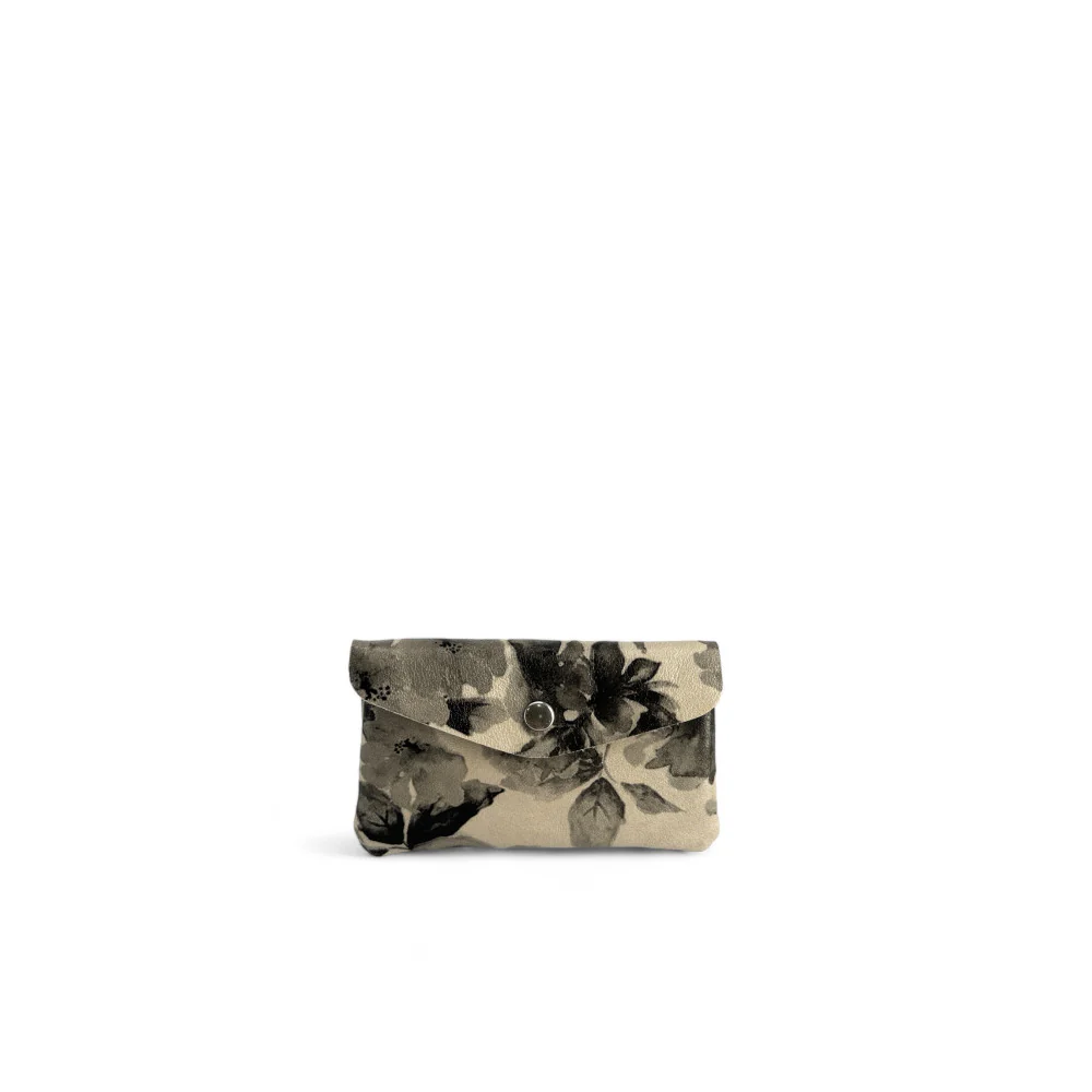 Pochette porte-monnaie en cuir à motif COMPO FLOWER Floral noir