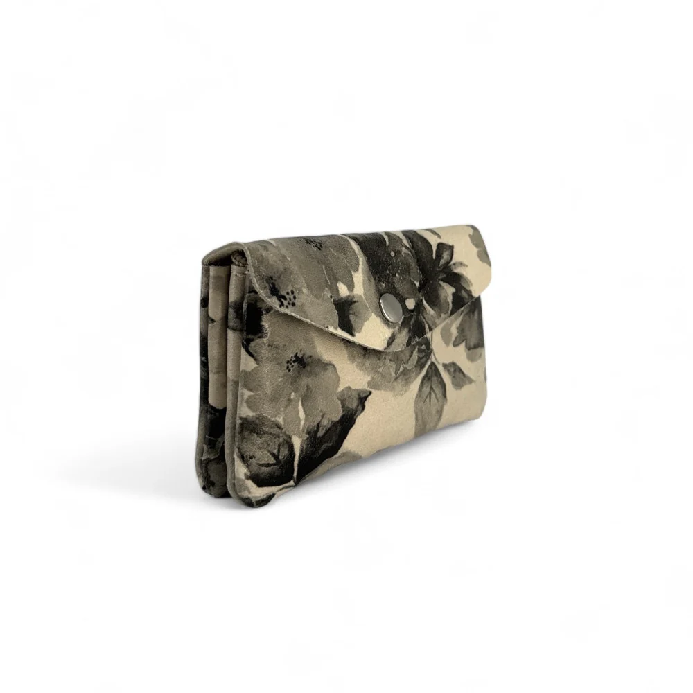 Pochette porte-monnaie en cuir à motif COMPO FLOWER Floral noir - Image 2