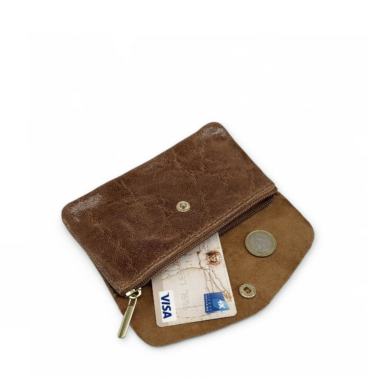 Pochette porte-monnaie en cuir brossé COMPO BROSSEE Cannelle - Image 2
