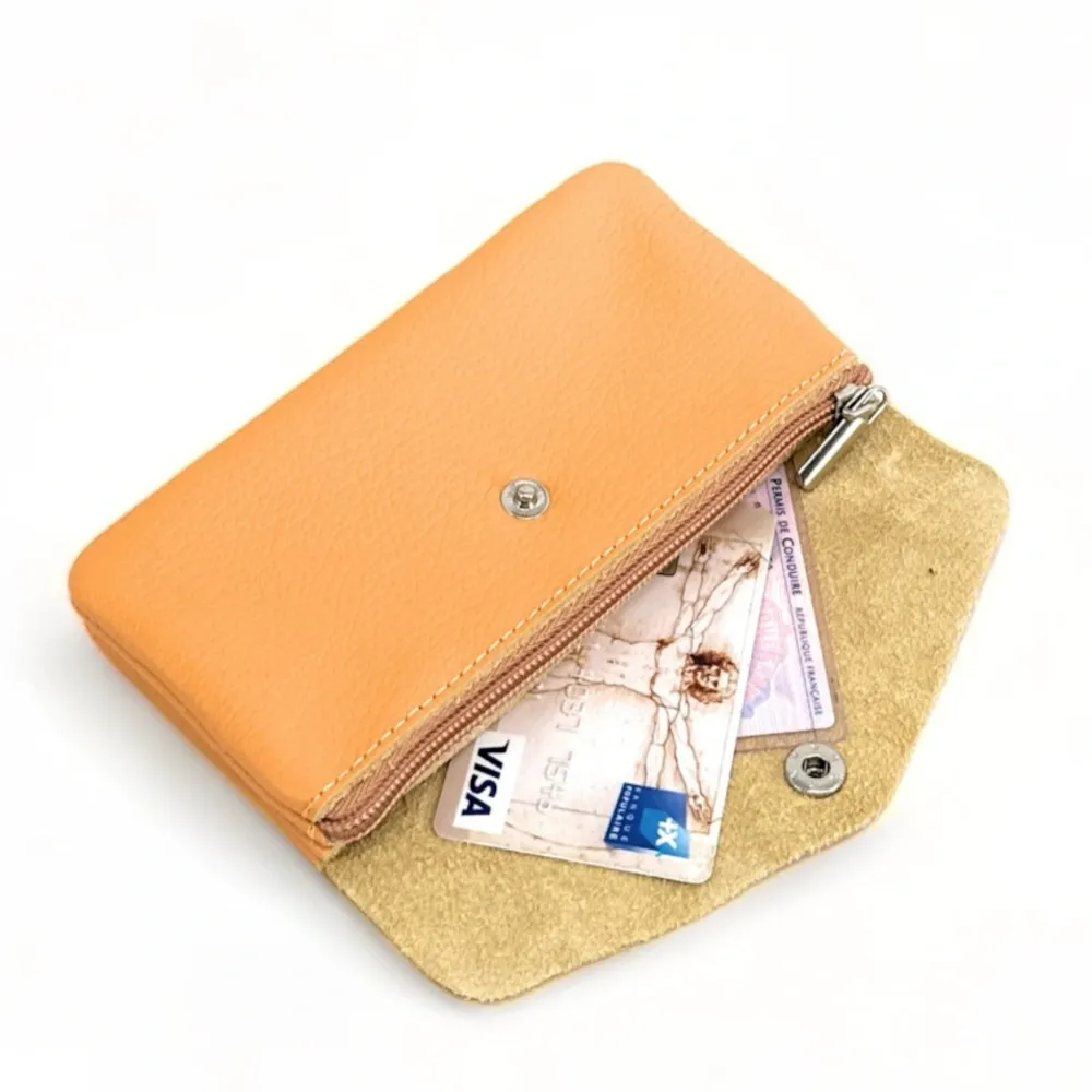 Pochette porte-monnaie en cuir grainé COMPO Abricot - Image 2
