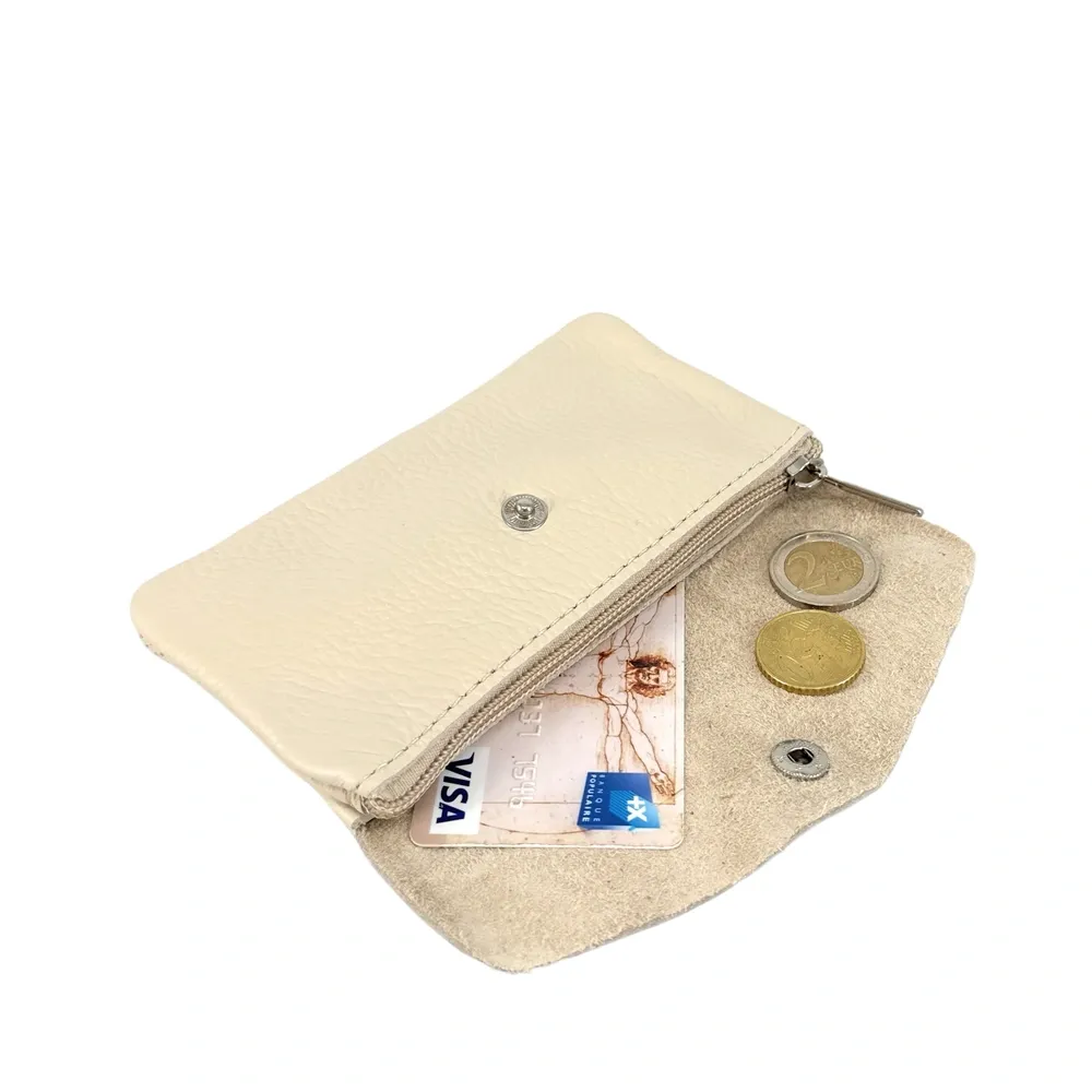 Pochette porte-monnaie en cuir grainé COMPO Beige crème - Image 2